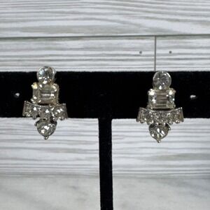 Vintage Clear Rhinestones Screw Back Earrings Signed Bogoff